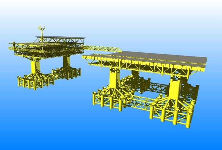 3D-модель основных металлоконструкций морской стационарной платформы на структуре Геленджикская